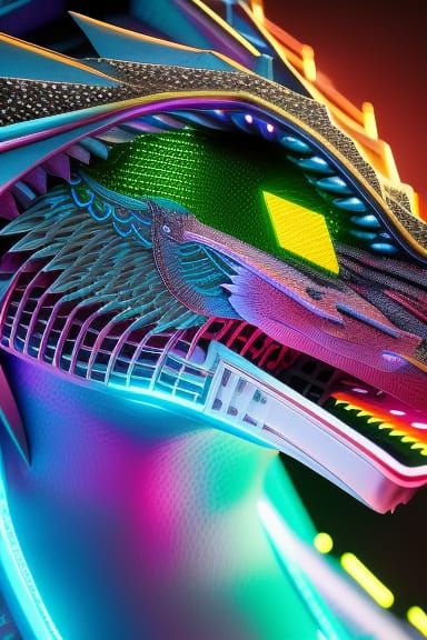 Cyberpunk Dragon Head Portrait in Neon Colors