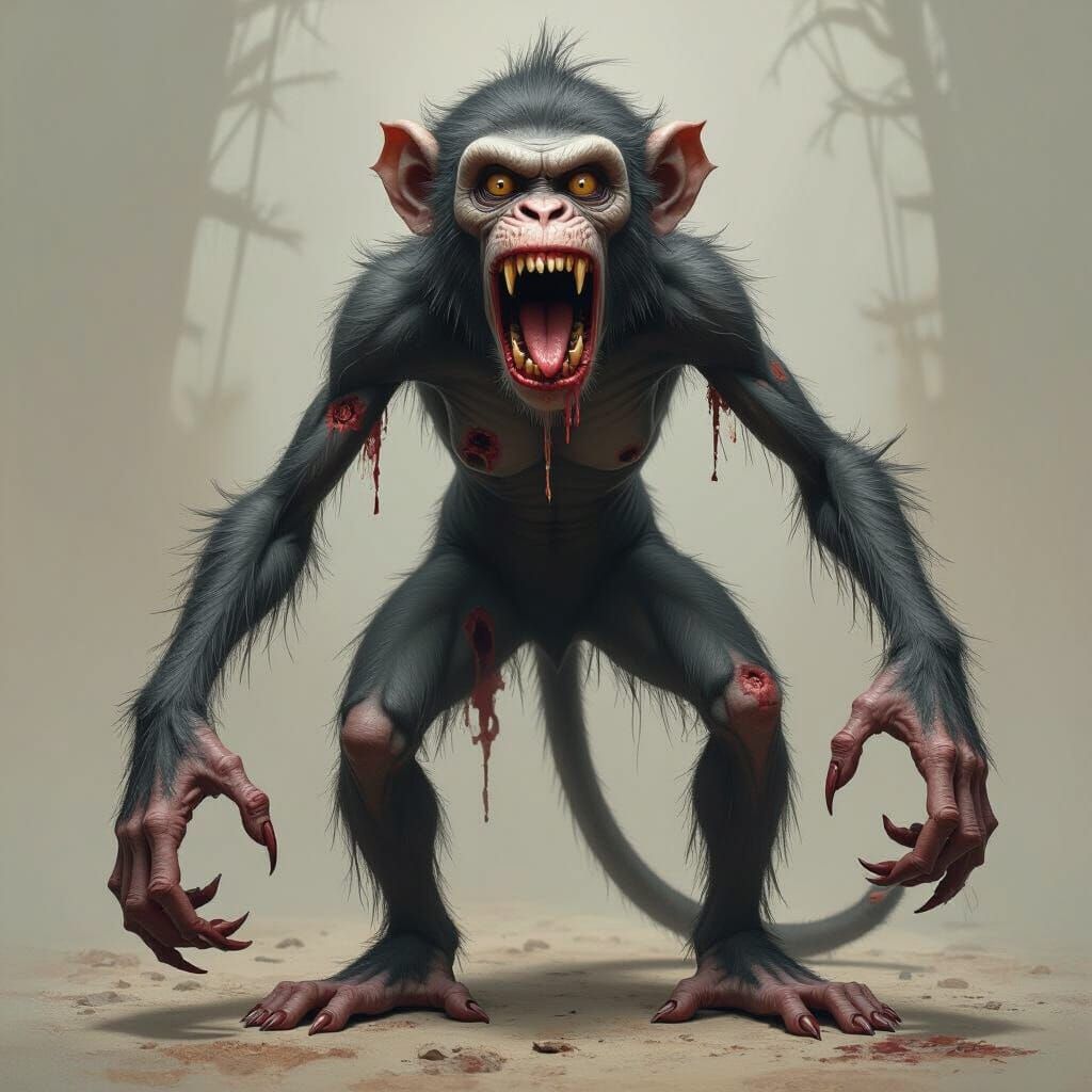 Zombie Monkey in Dark Fantasy Horror Style