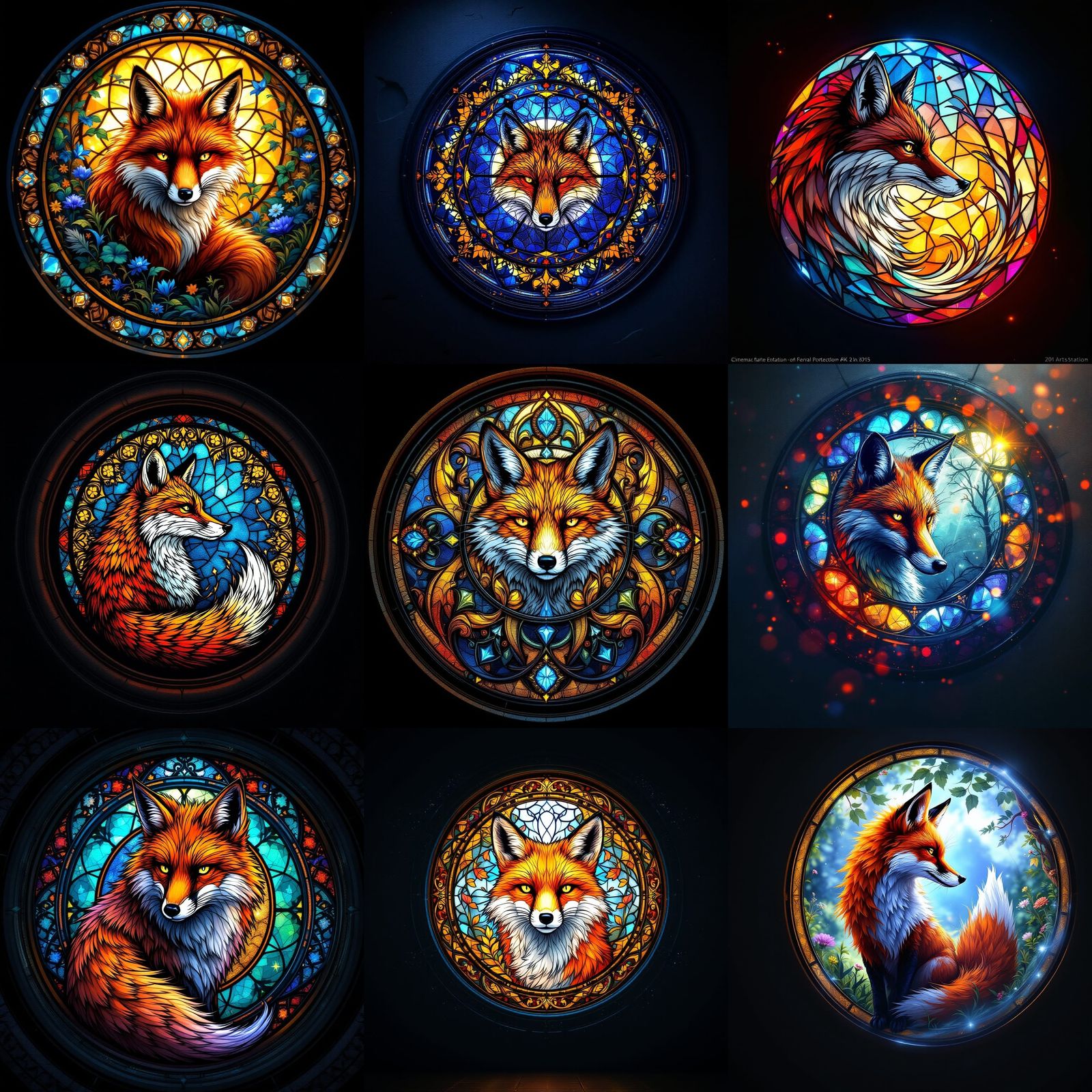 Stained Glass Fox Window in Vibrant Colors