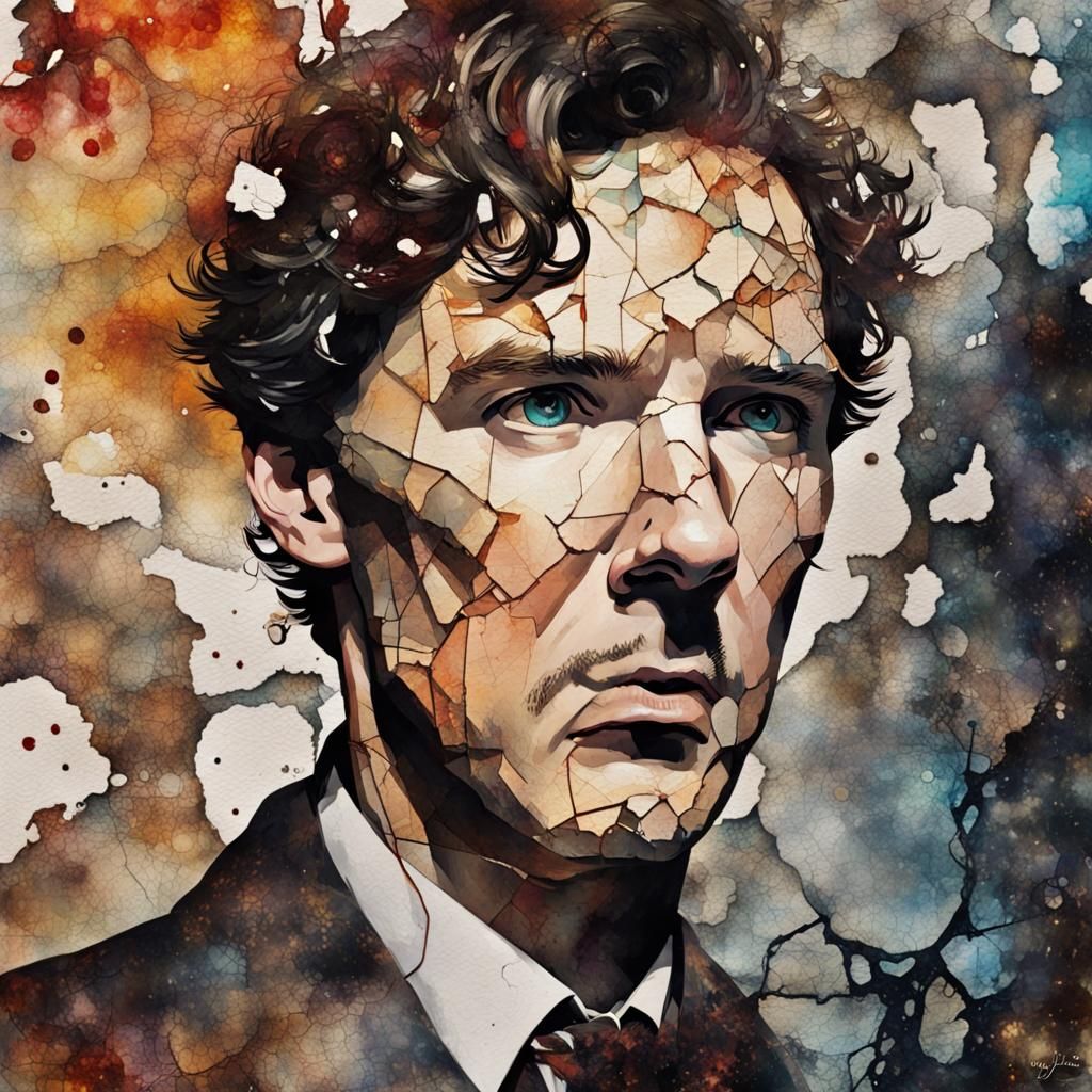 Futuristic Sherlock Holmes Portrait in Mosaic Style