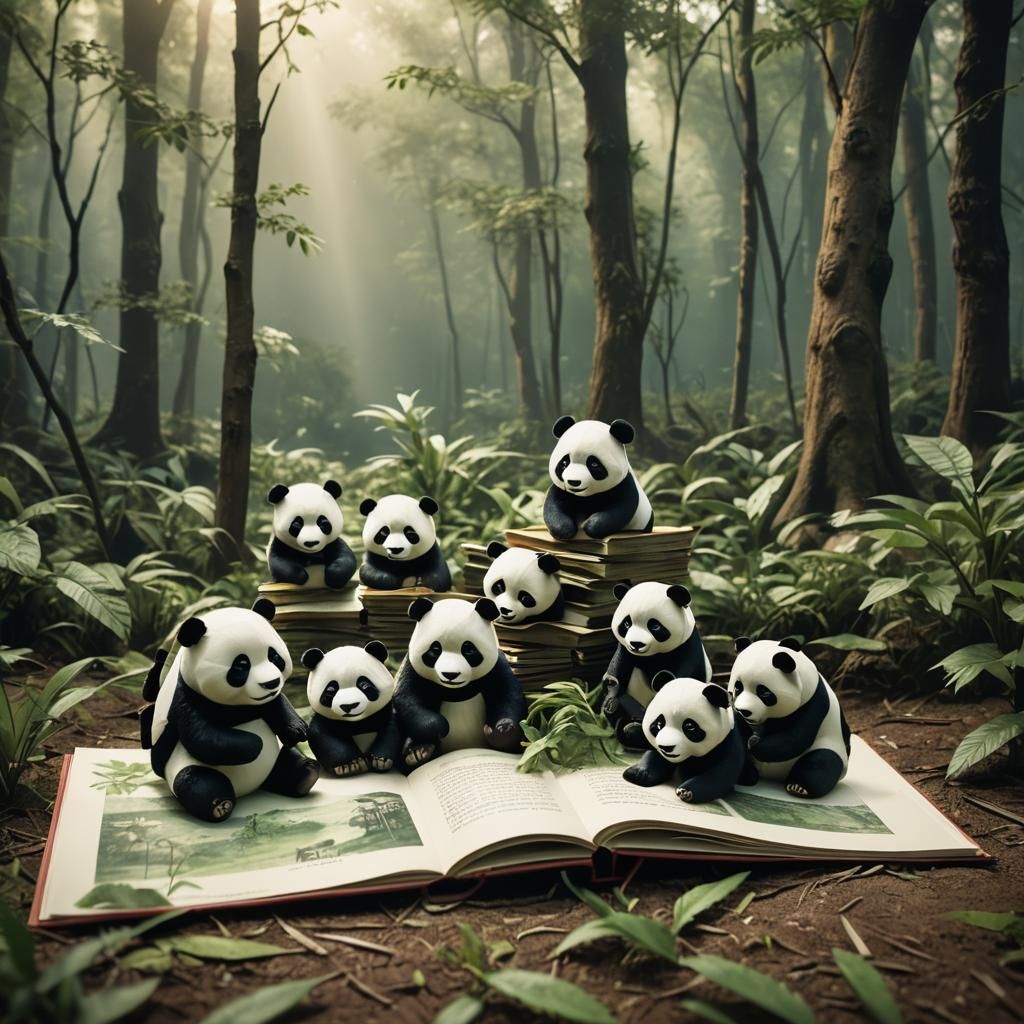 Pandas in Pop-Up Book: Cinematic Film Still