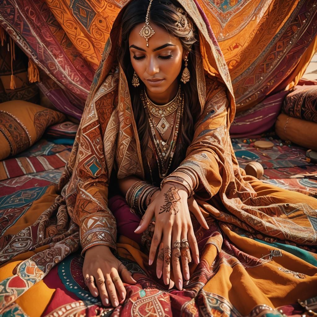 Amazigh Bride with Henna in Bedouin Tent, Fantasy Art