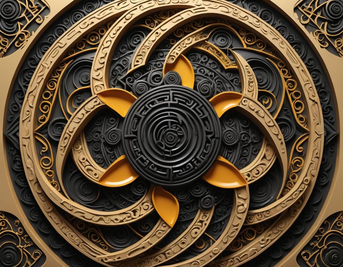 Abstract Hindu Knot in Black and Gold, 3D Render