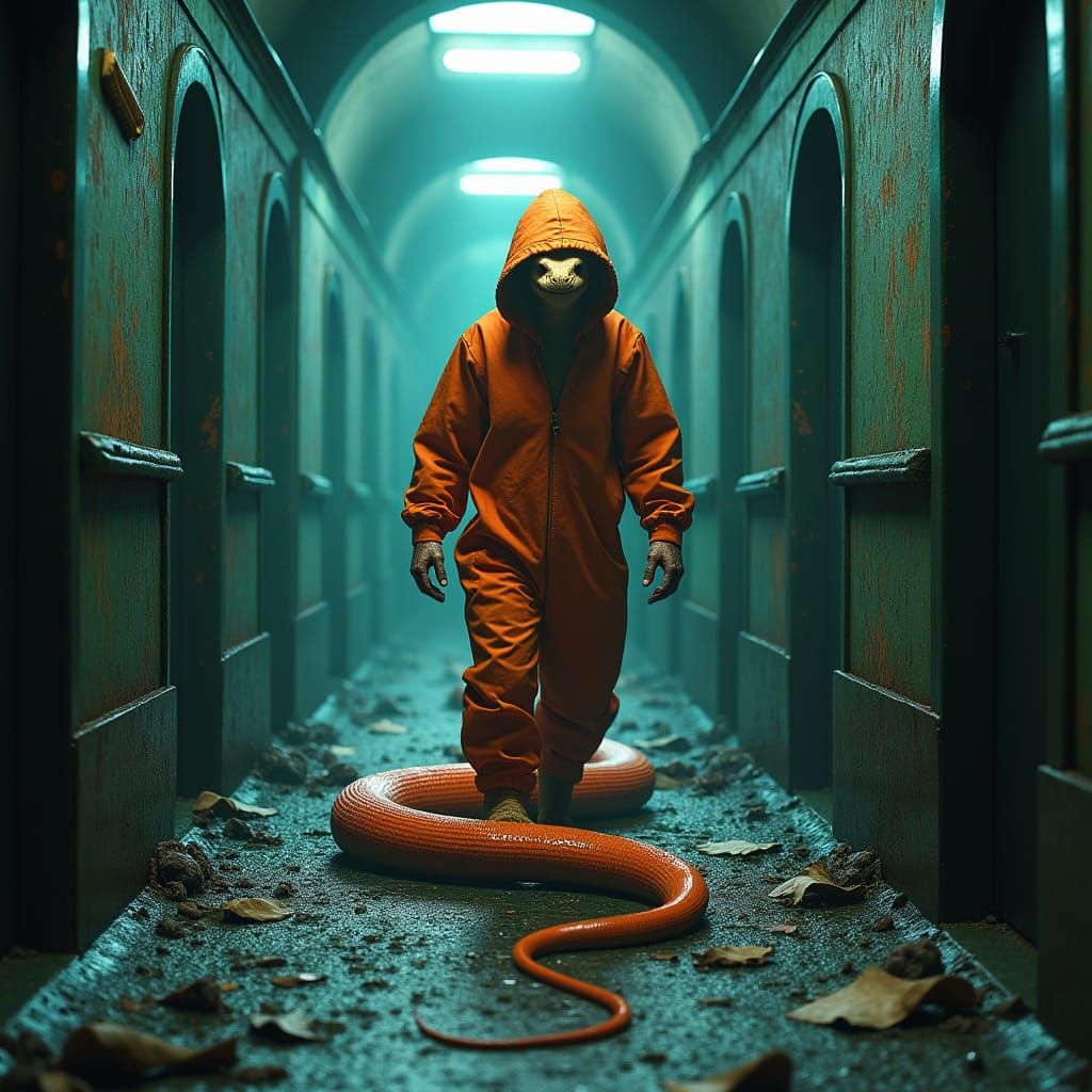 Serpent in Orange Jumpsuit: Fantasy Prison Art