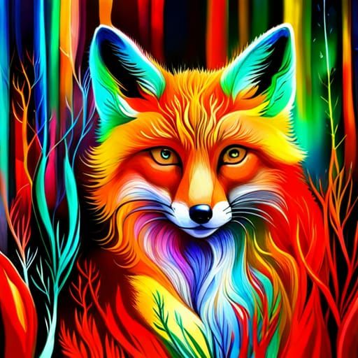 Cute Fox with Flowers in Fantasycore Style