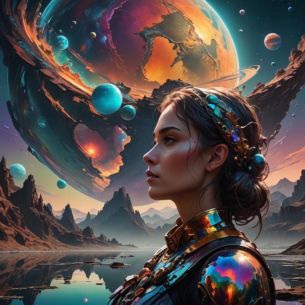 Woman and Alien Landscape in Double Exposure