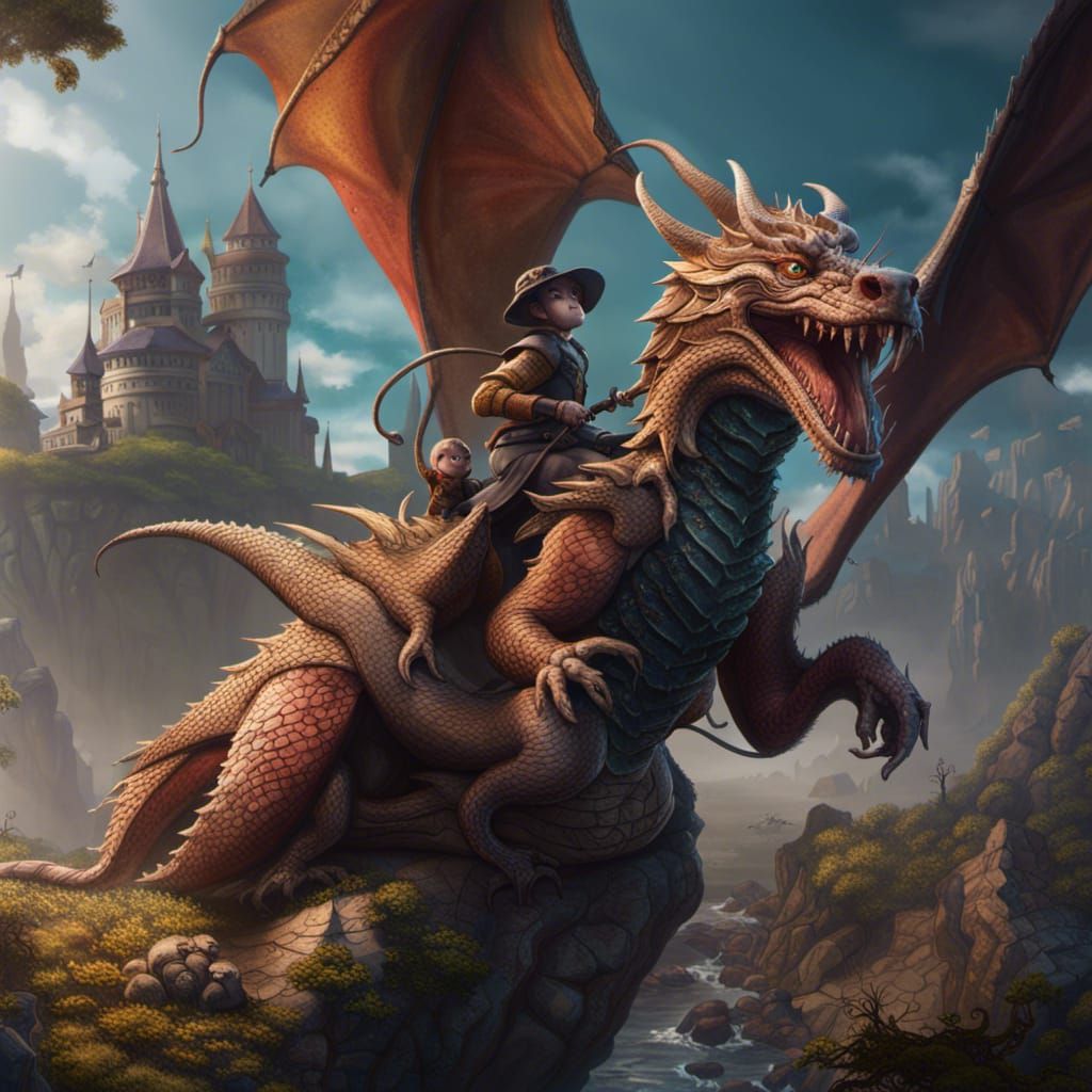 Mouse Riding a Dragon in Detailed Fantasy Art