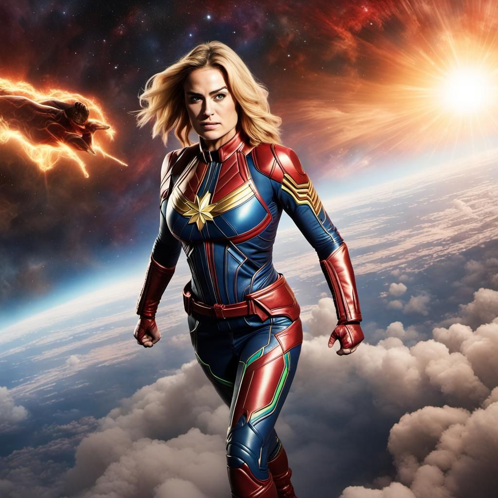 Captain Marvel Soaring Through Space: Digital Matte Painting