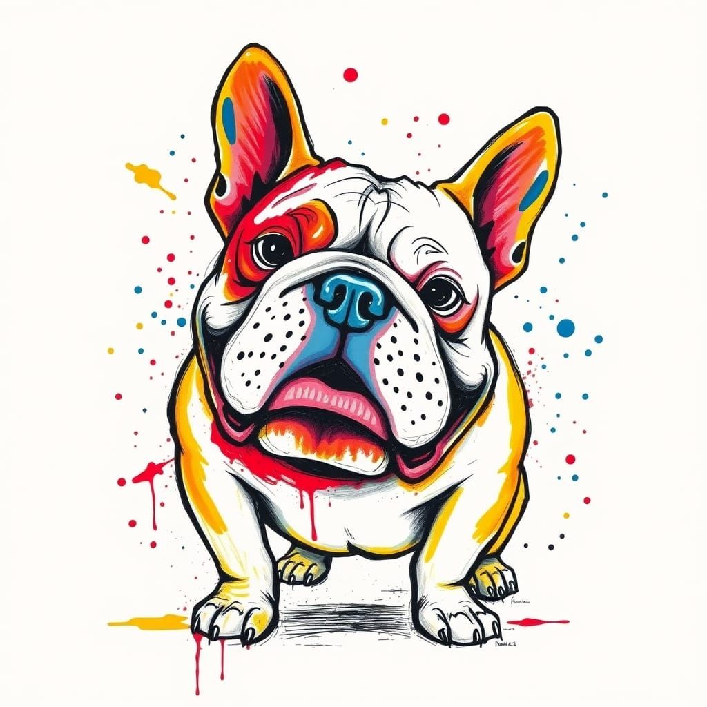 Colorful Abstract Wax Drawing of a Super Bulldog