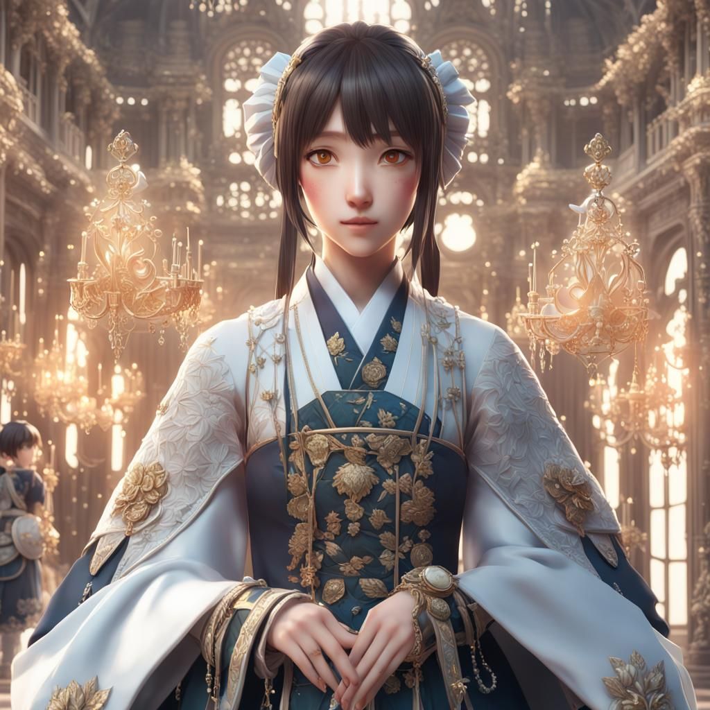 Anime Girl in Noble Pose, 3D Aesthetic Art