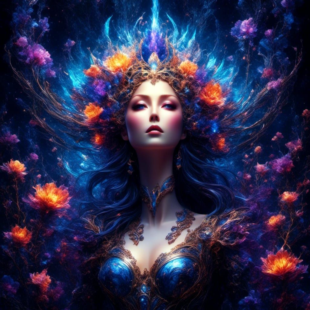 Galactic Beanstalk Flower in Lush Magical Landscape