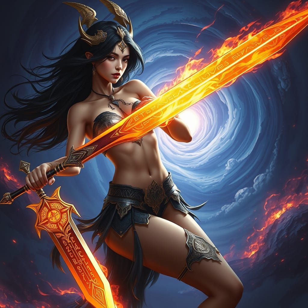 Golden Nephilim Warrior Unleashes Fiery Blade in Whirlwind o...