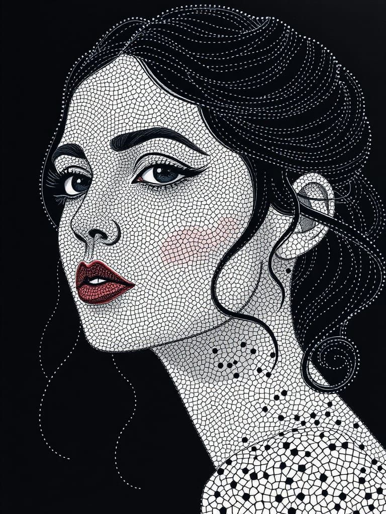 Pointillist Woman Portrait in Serault Style