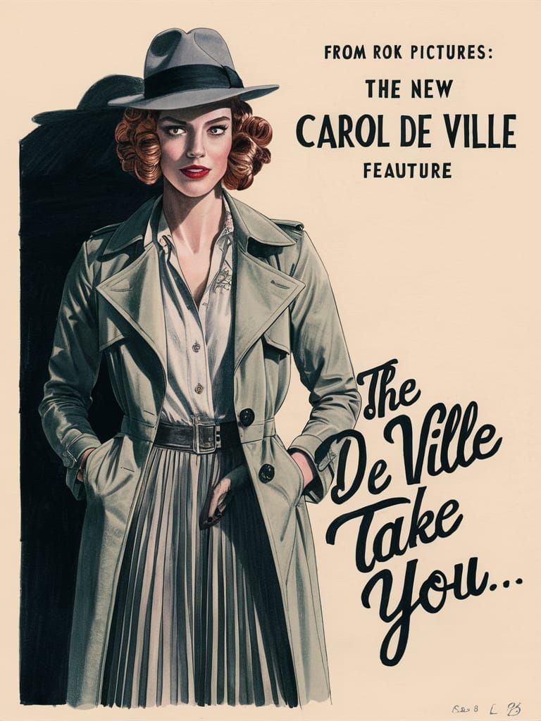 Sultry Film Noir Woman in Trenchcoat and Fedora