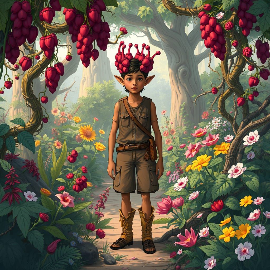 Lush Garden Scene with Arbutus in Ethereal Style