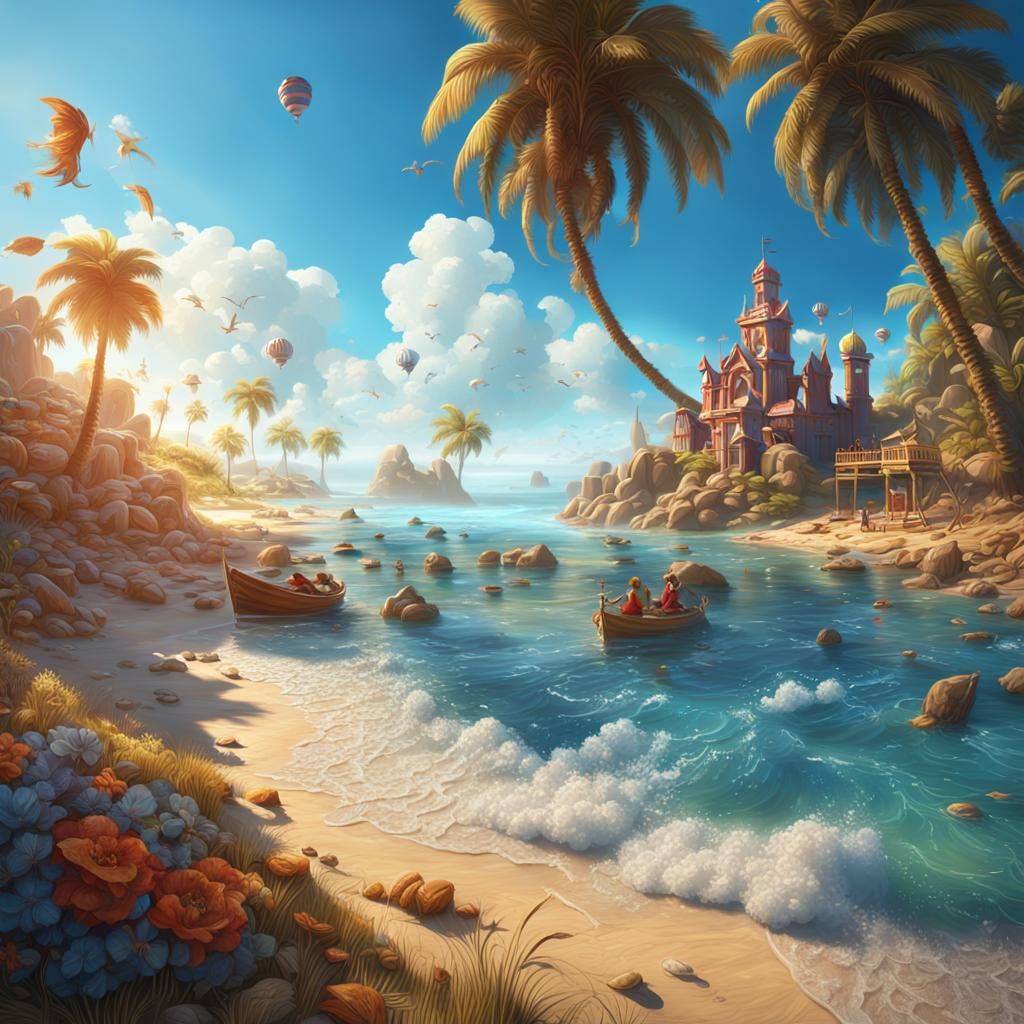 Sunny Beach Day in Detailed Matte Painting
