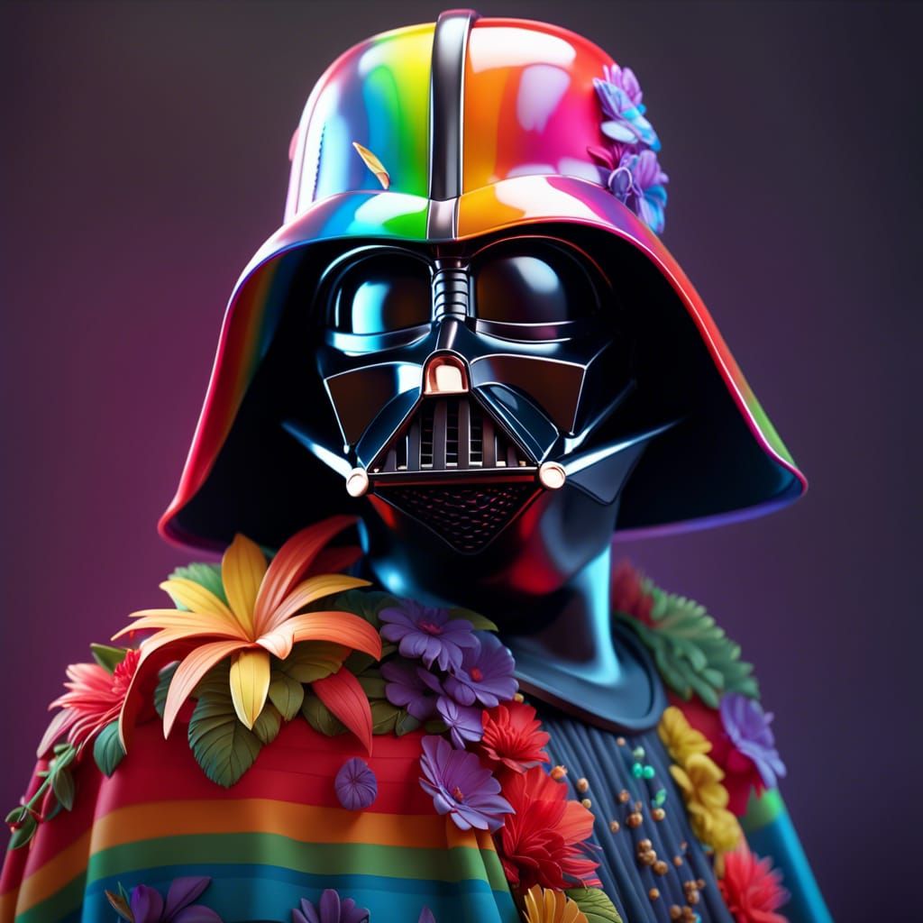 Darth Vader in Rainbow Hat, Digital Art