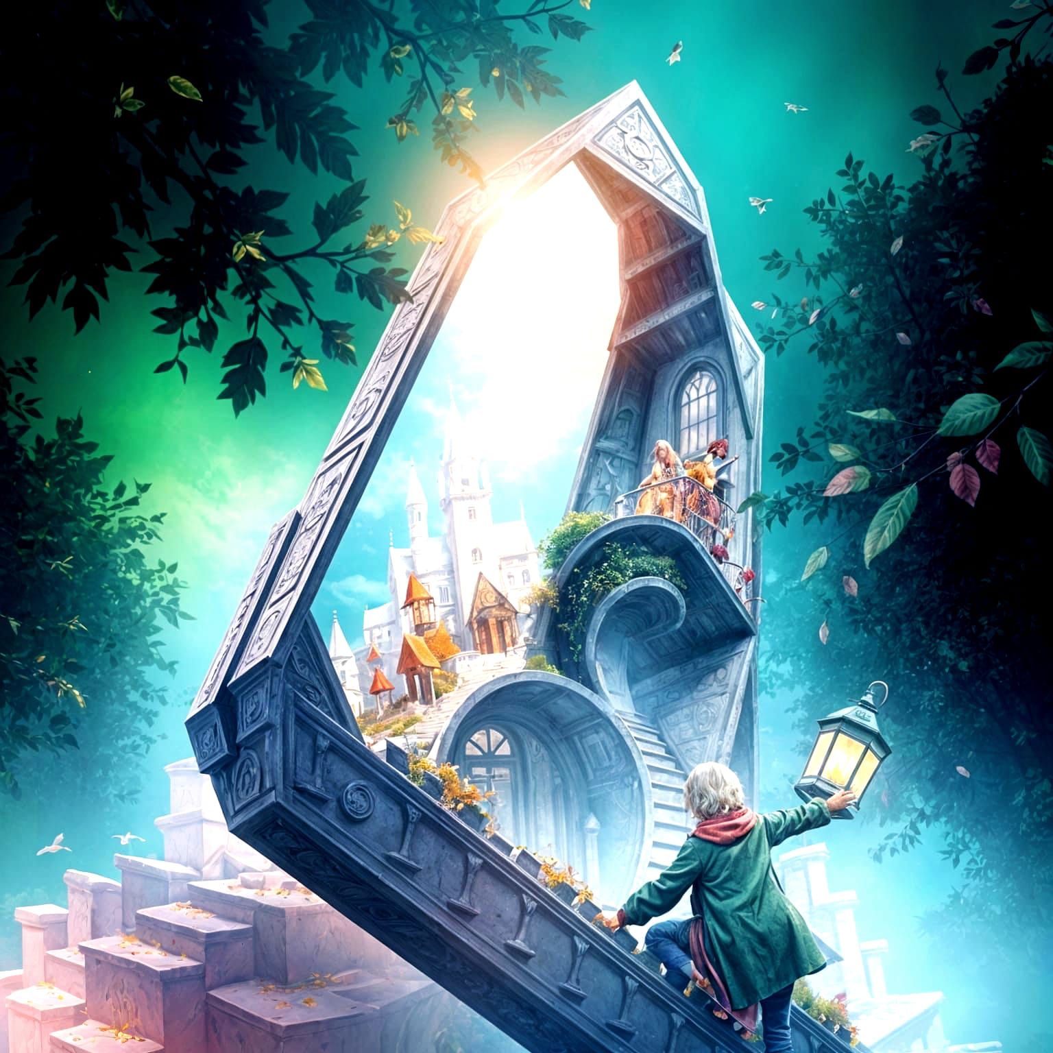 Enchanted Forest Typewriter Portal in Detailed Matte Paintin...