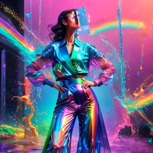 Rainbow Plastic Woman in Synthwave Retro Style