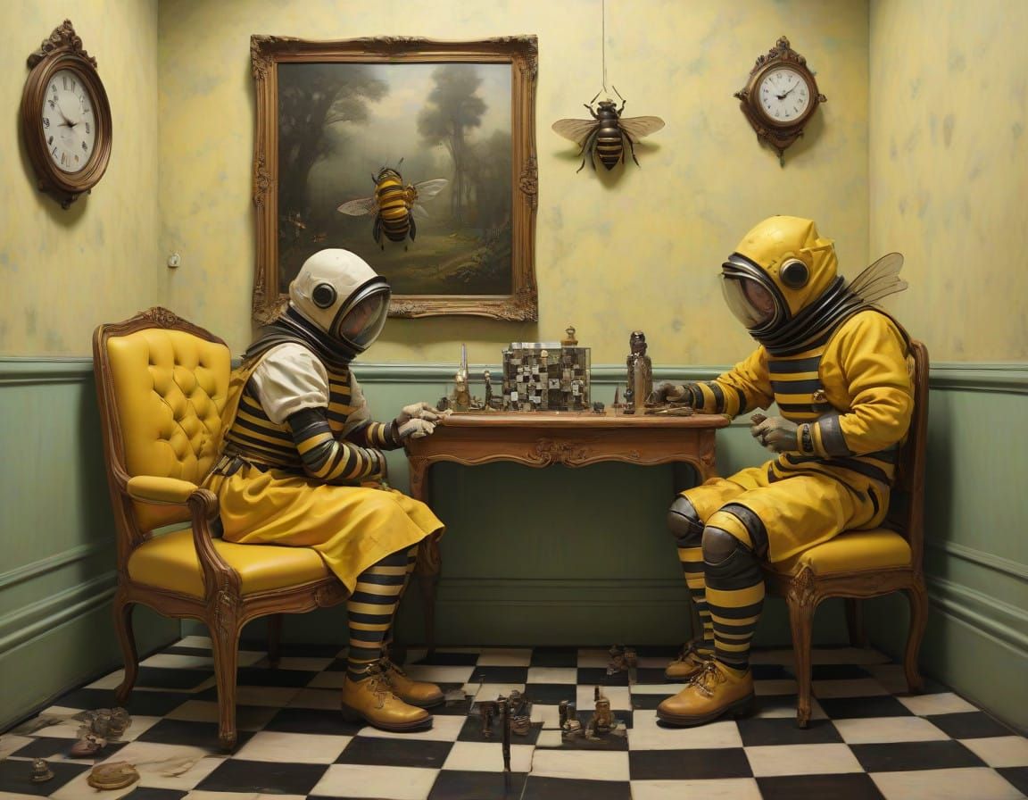 Surreal Bee Keeper's Steampunk Waiting Room