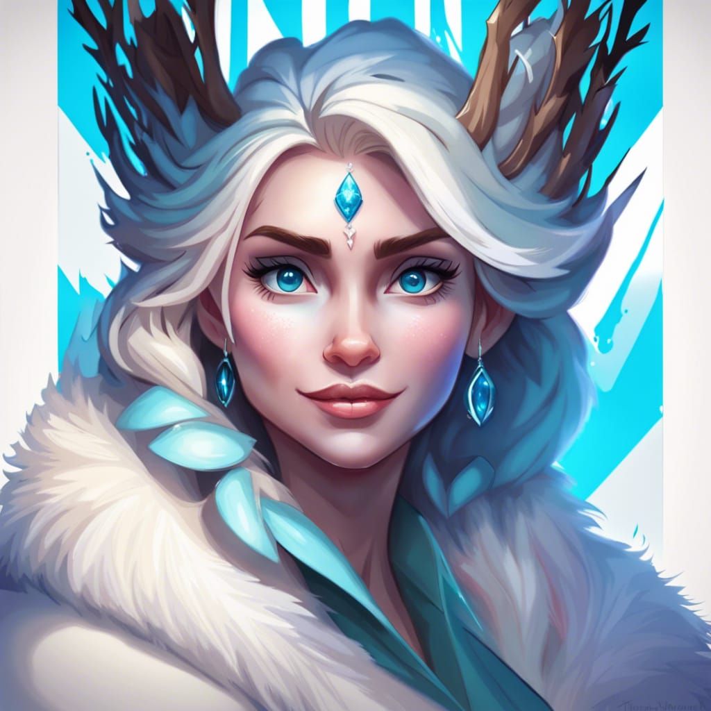 Frozen Queen Elsa: Royal Portrait in Art Nouveau Style