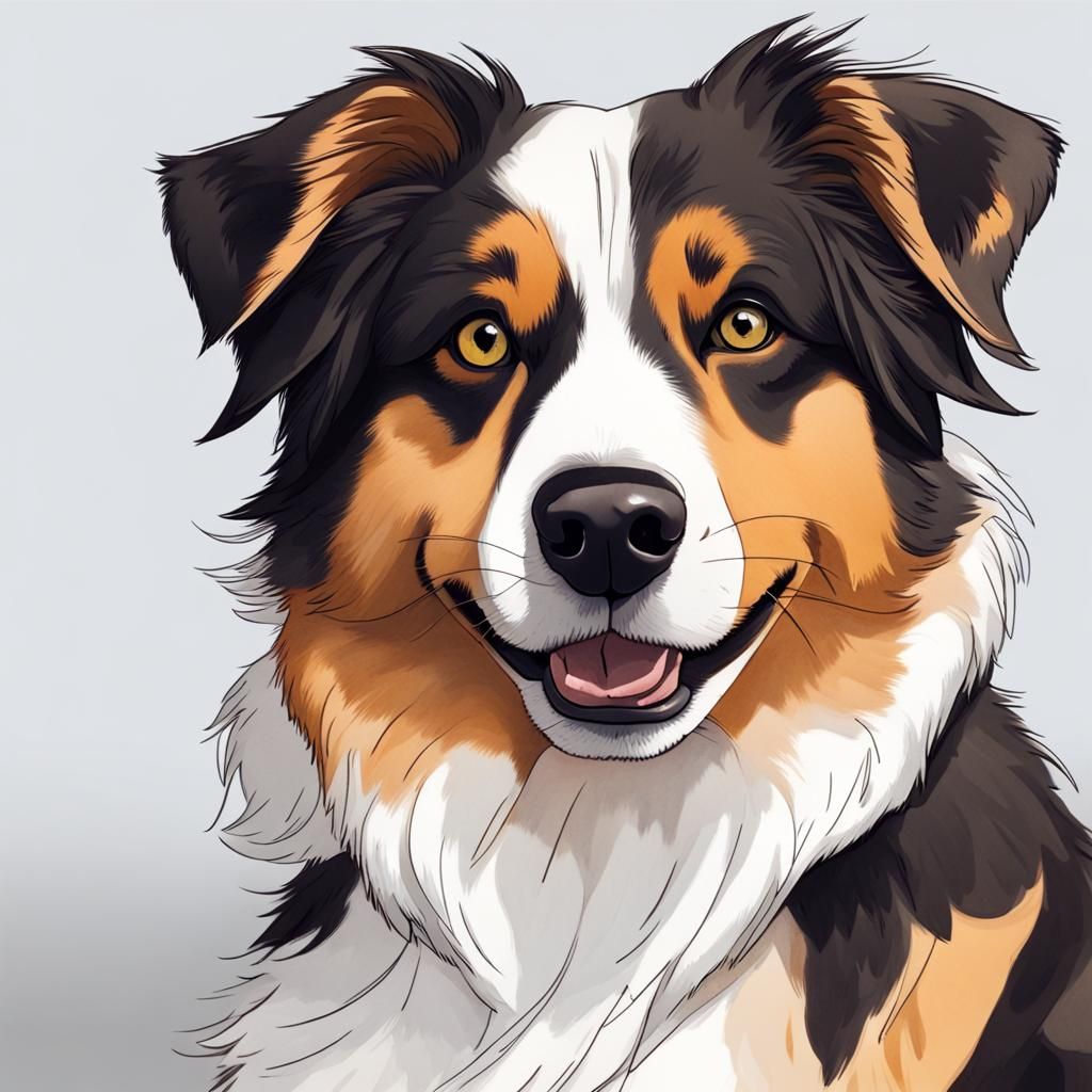 Aussie Shepherd Mix in Childlike Drawing Style
