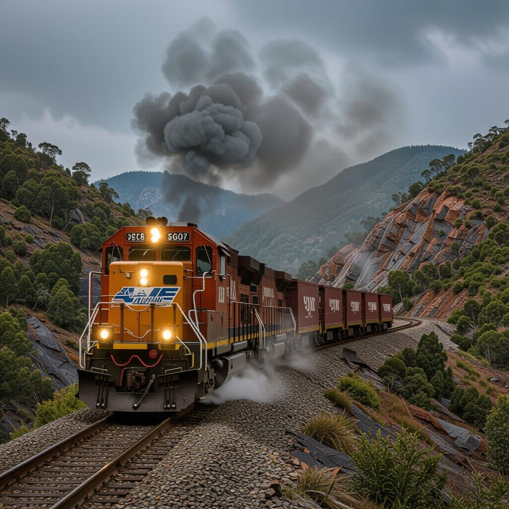 Aurizon Coal Train Descends Steep Mountain Pass
