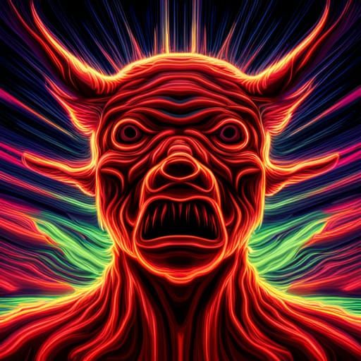 Psychedelic Horror Creature in Synthwave Neon Retro Style