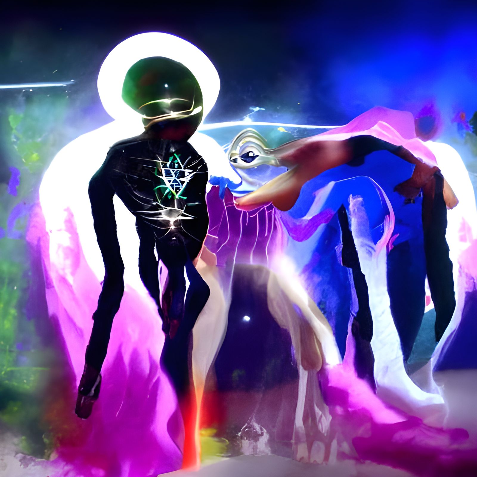 Aliens Astral Projecting in Cosmic Holographic Art