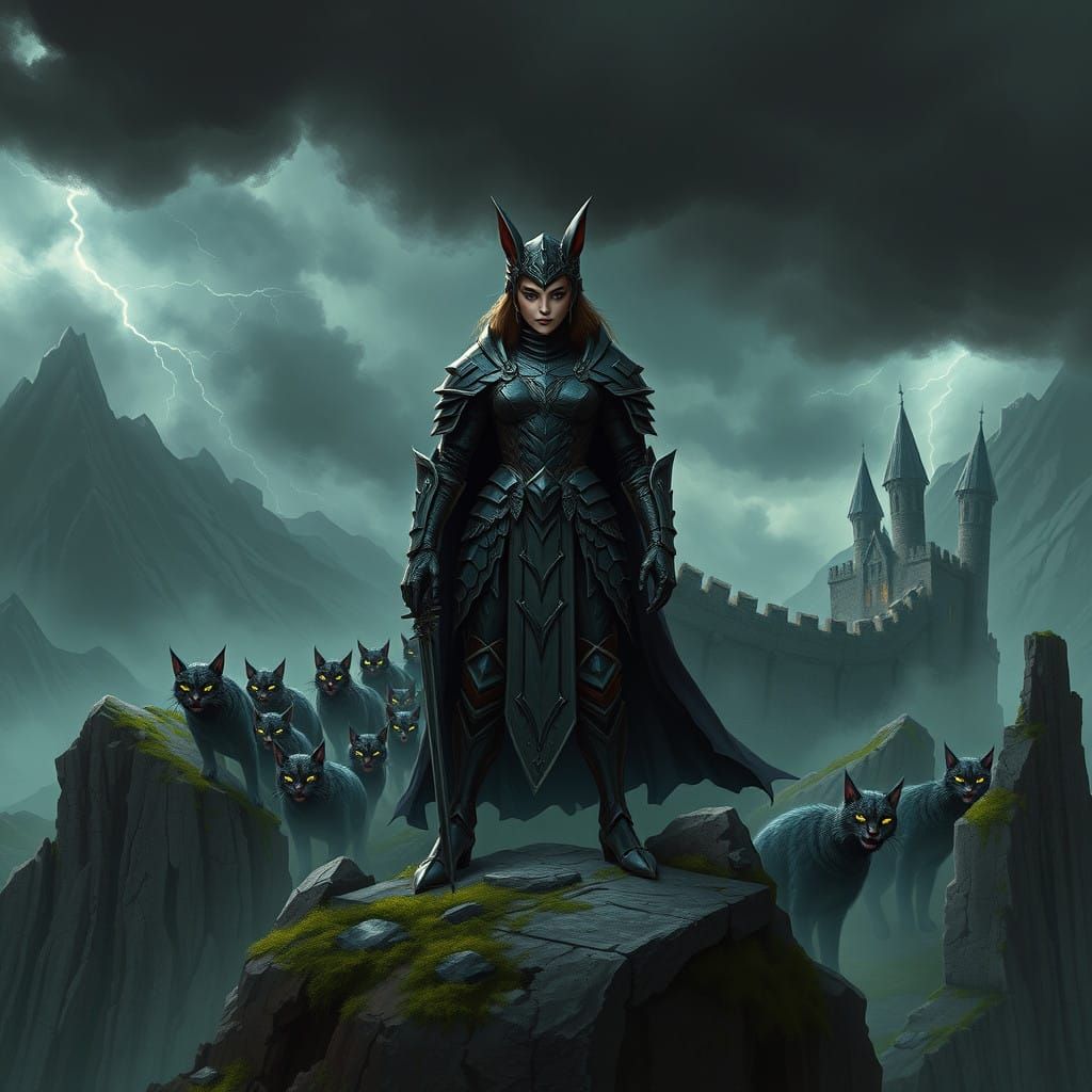 Mystic Warrior Queen Amidst Dark Feline Legion