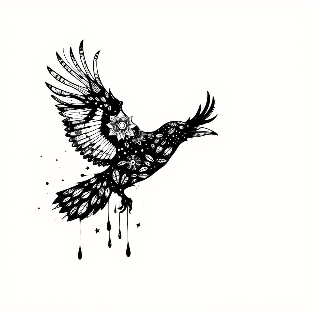 Mysterious Raven in Flight Abstract Art