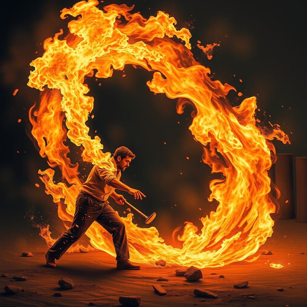 Dramatic Action Painting of Blazing Inferno