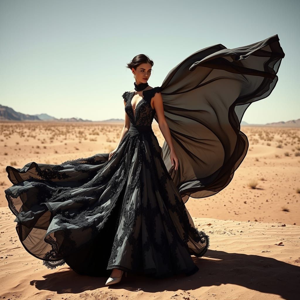 Dramatic Fashion Editorial in Desert Landscape