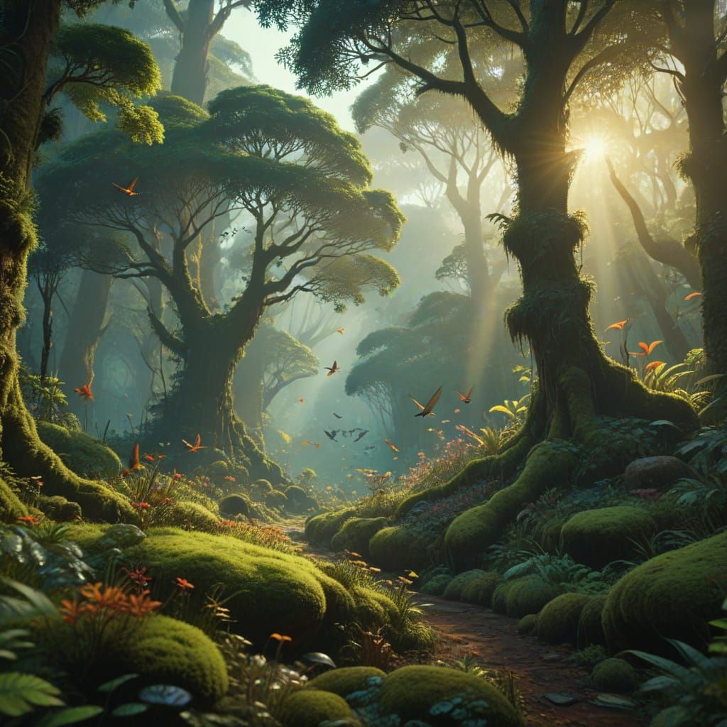 Vibrant Jungle Scene in Studio Ghibli Style