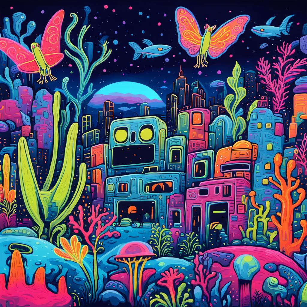 Fluorescent Aliens Communicate in Underwater City Graffiti