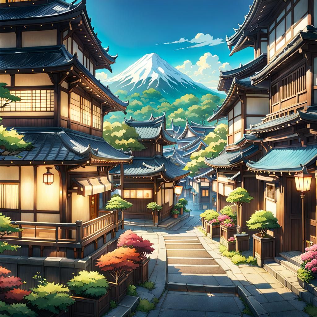 Anime-Style Japanese Town Square RPG Map