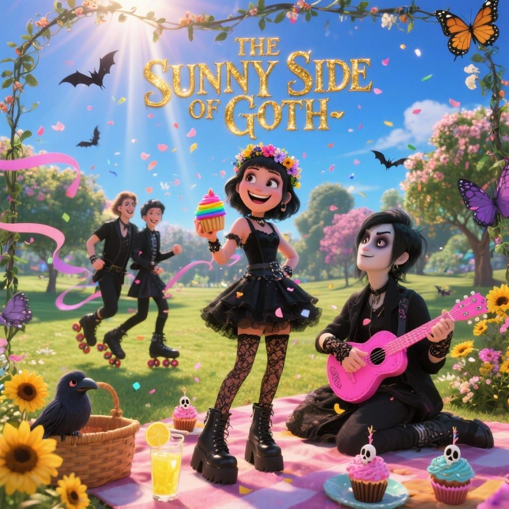Pixar-Style Goth Movie Poster: Cheerful Day
