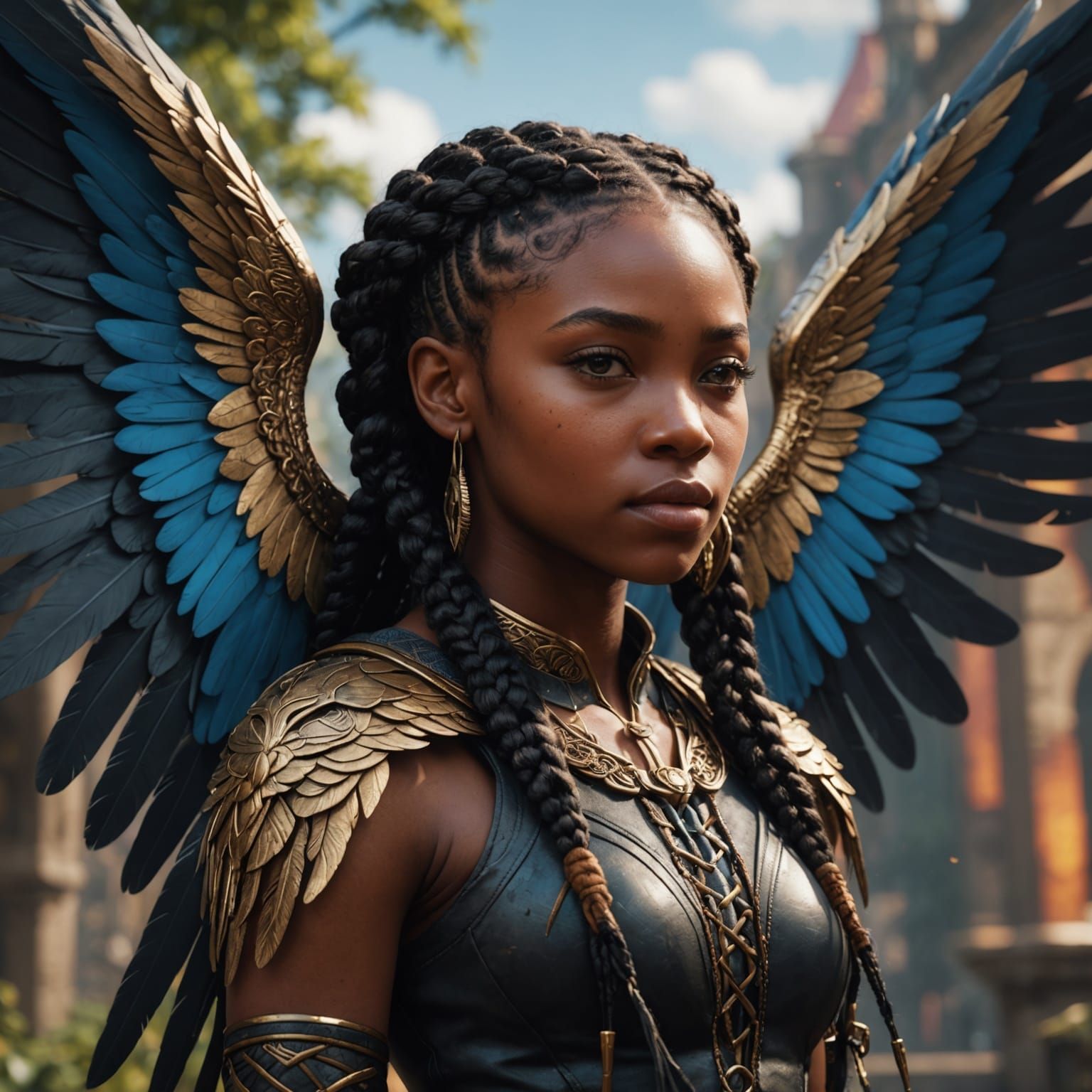 Fantasy Art of Black Girl with Wings