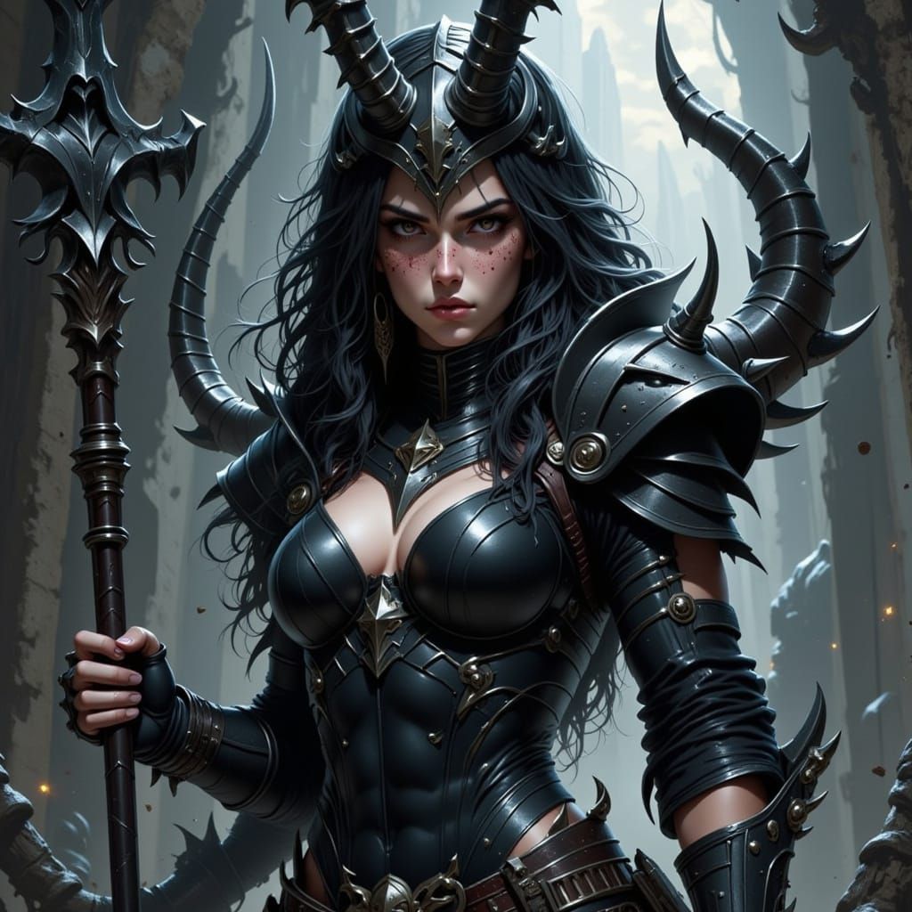 Grimdark Demoness Queen in Powerful Fantasy Style