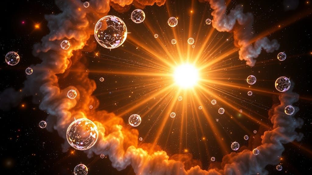 Cosmic Celestial Orbs Radiate Vibrant Light in Infinite Spac...