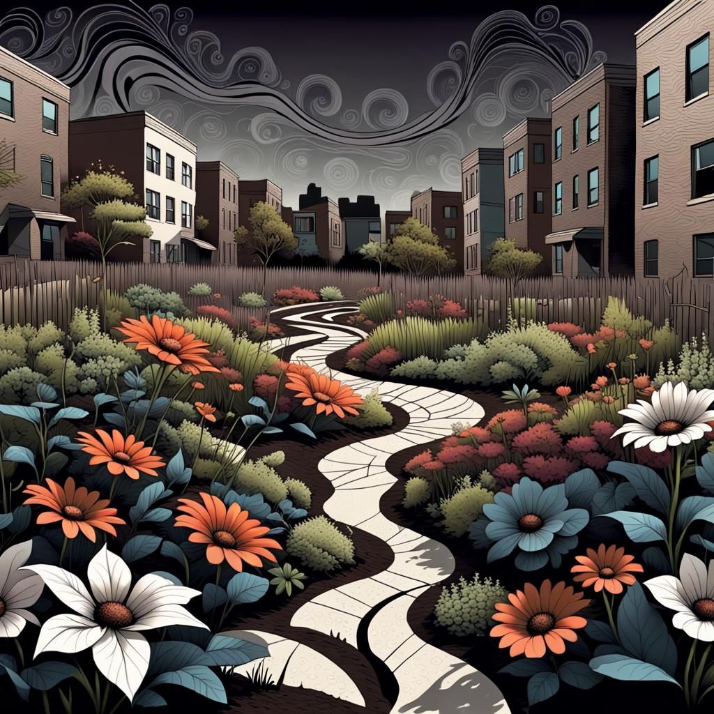 Urban Flower Garden in Abstract Style