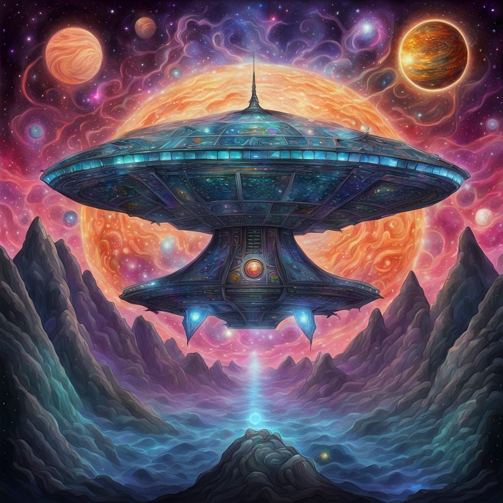 Cosmic Space Odyssey in Vibrant Holographic Aesthetic