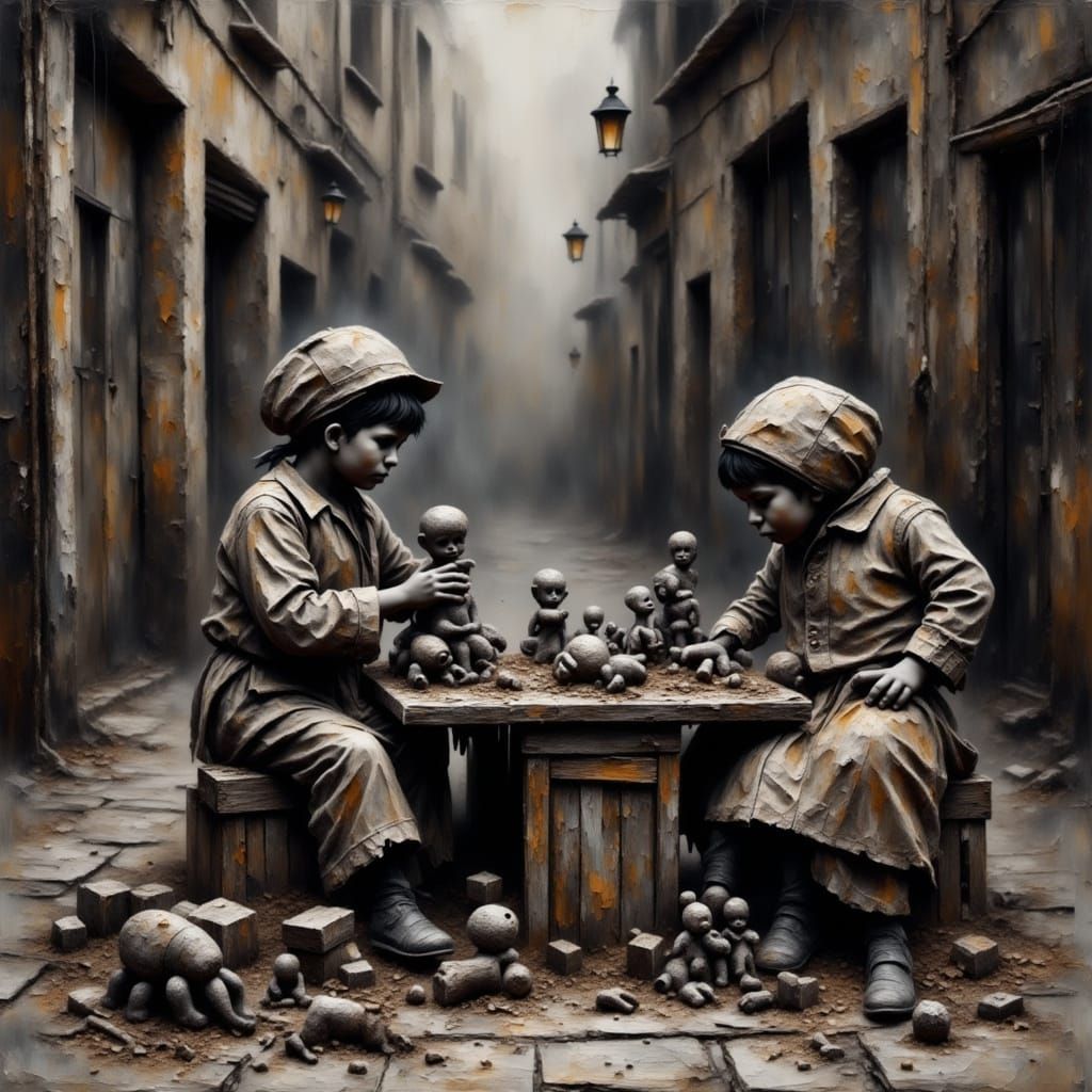 Gritty Black and White Photo of Street Urchins