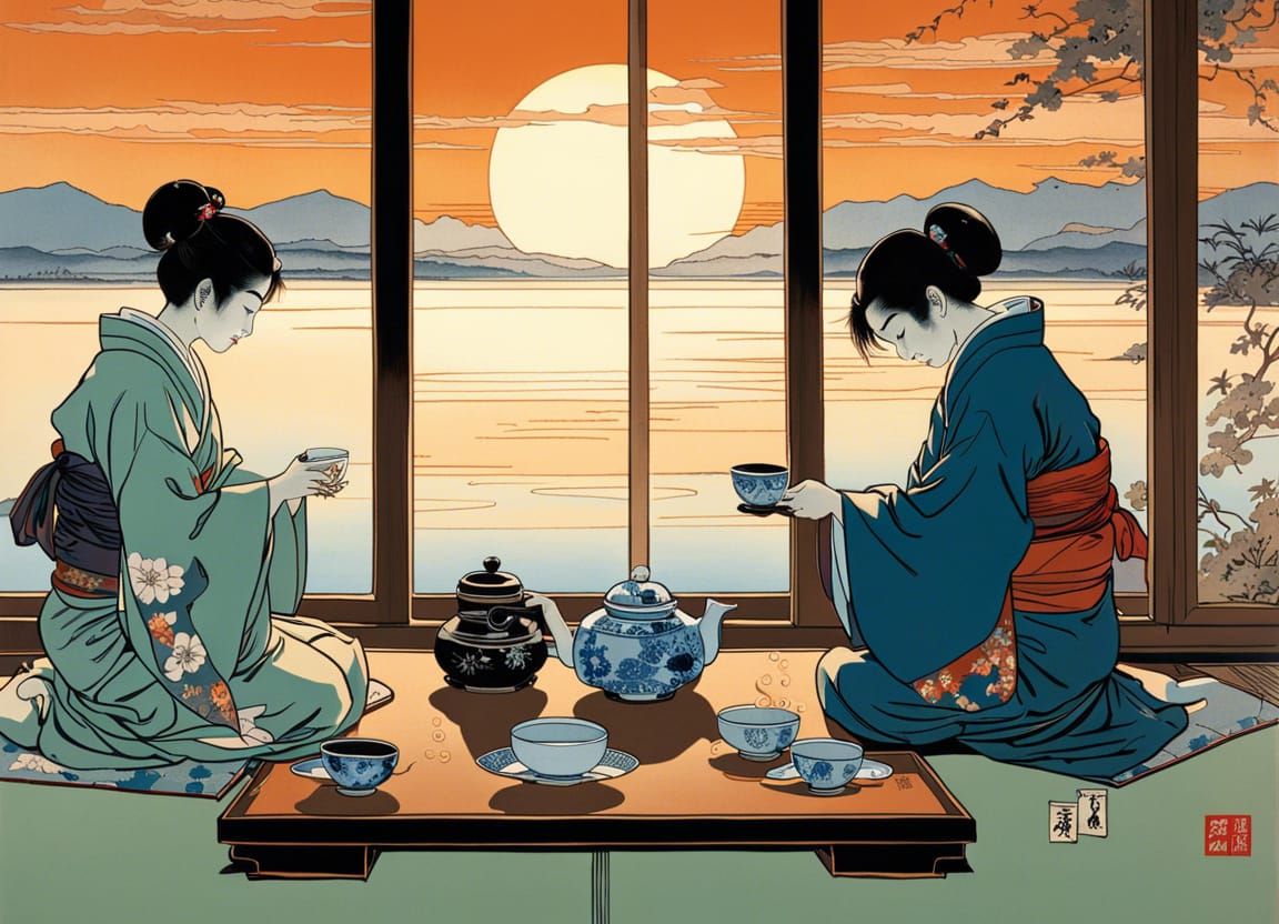 Japanese Tea Ceremony in Surrealist Style