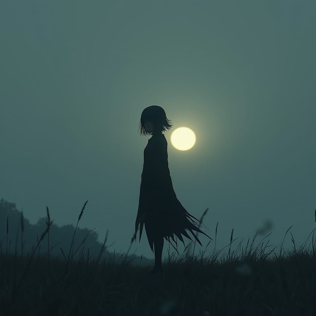 Solitary Figure Emerges from Darkness in Anime Style