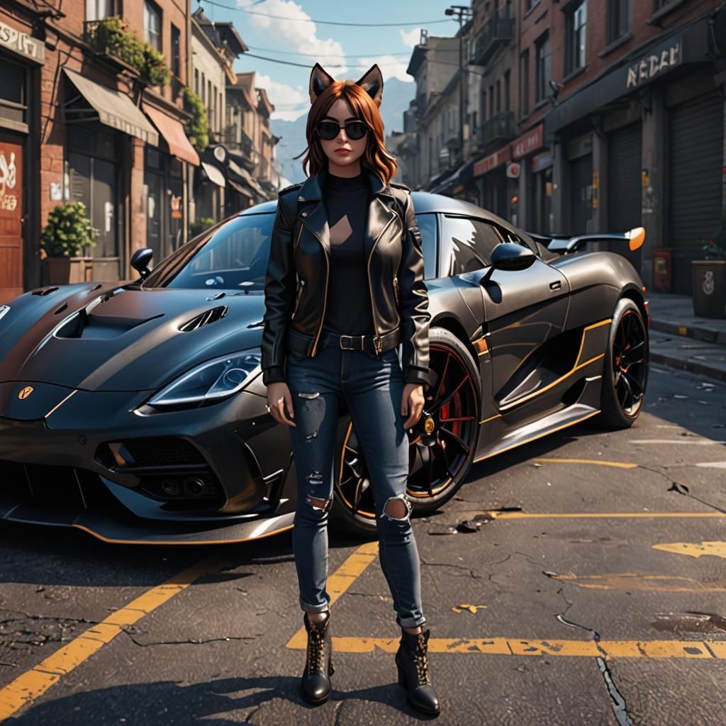 Anime Fox Girl and Koenigsegg Agera RS: Detailed Painting