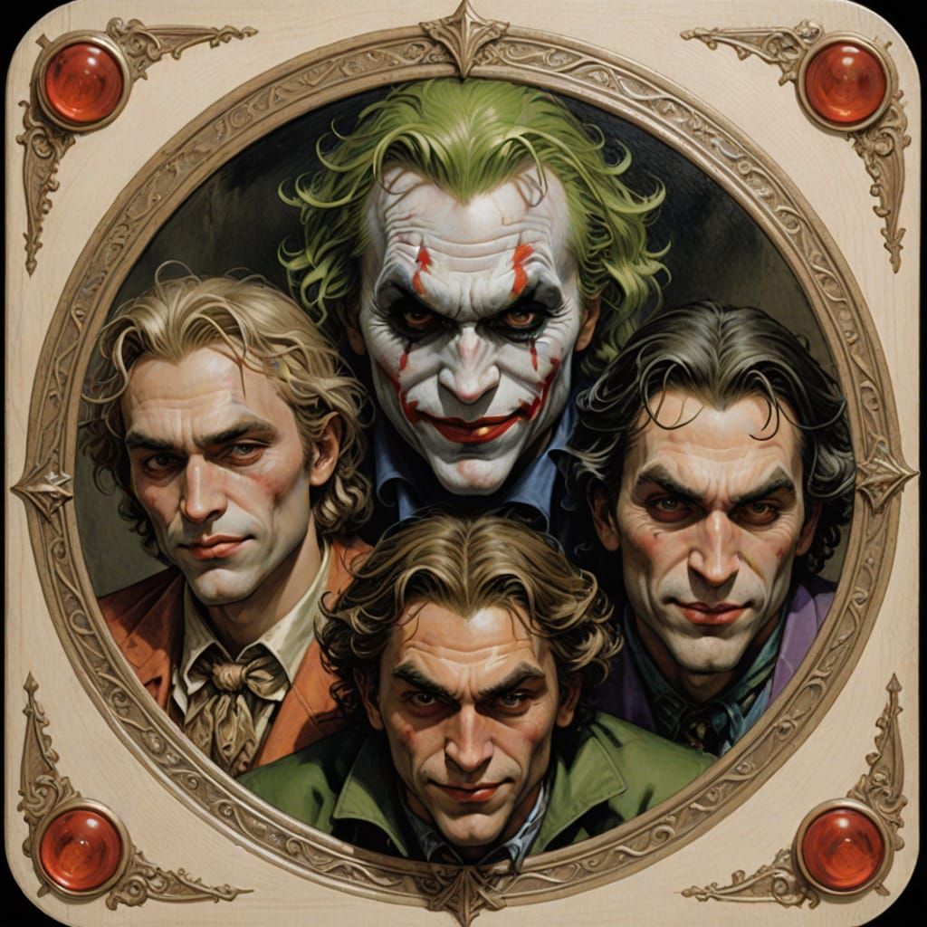 Joker's Cradle Faces in Renaissance and Art Nouveau Styles