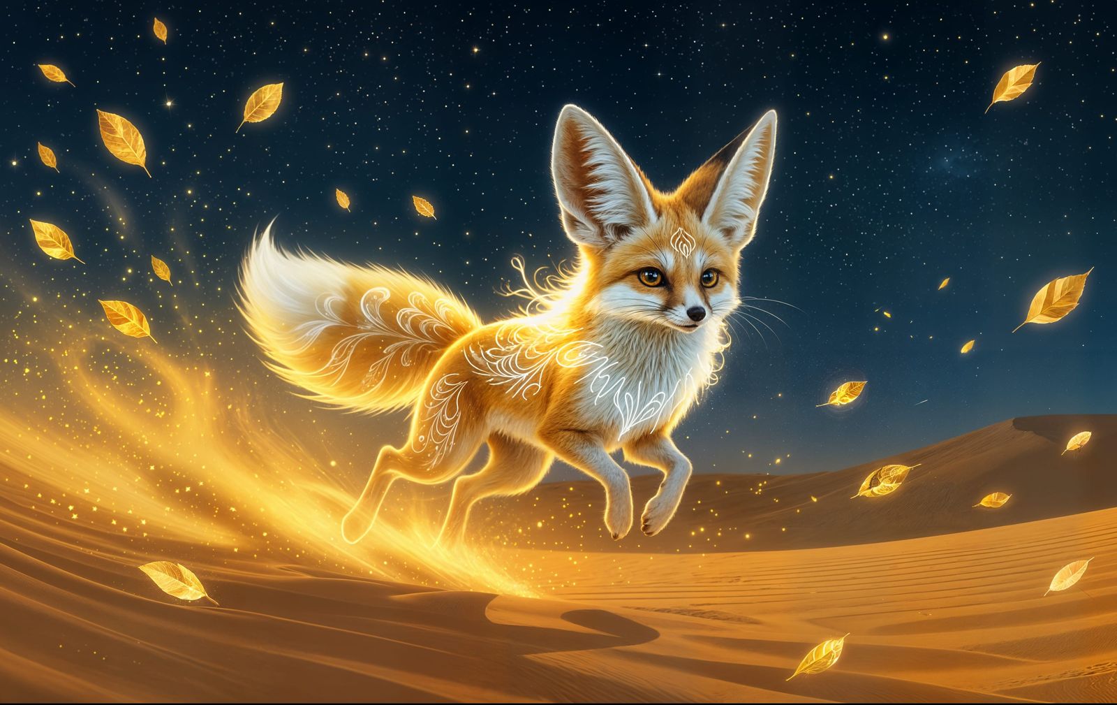 Bioluminescent Desert Fox in Golden Sandstorm