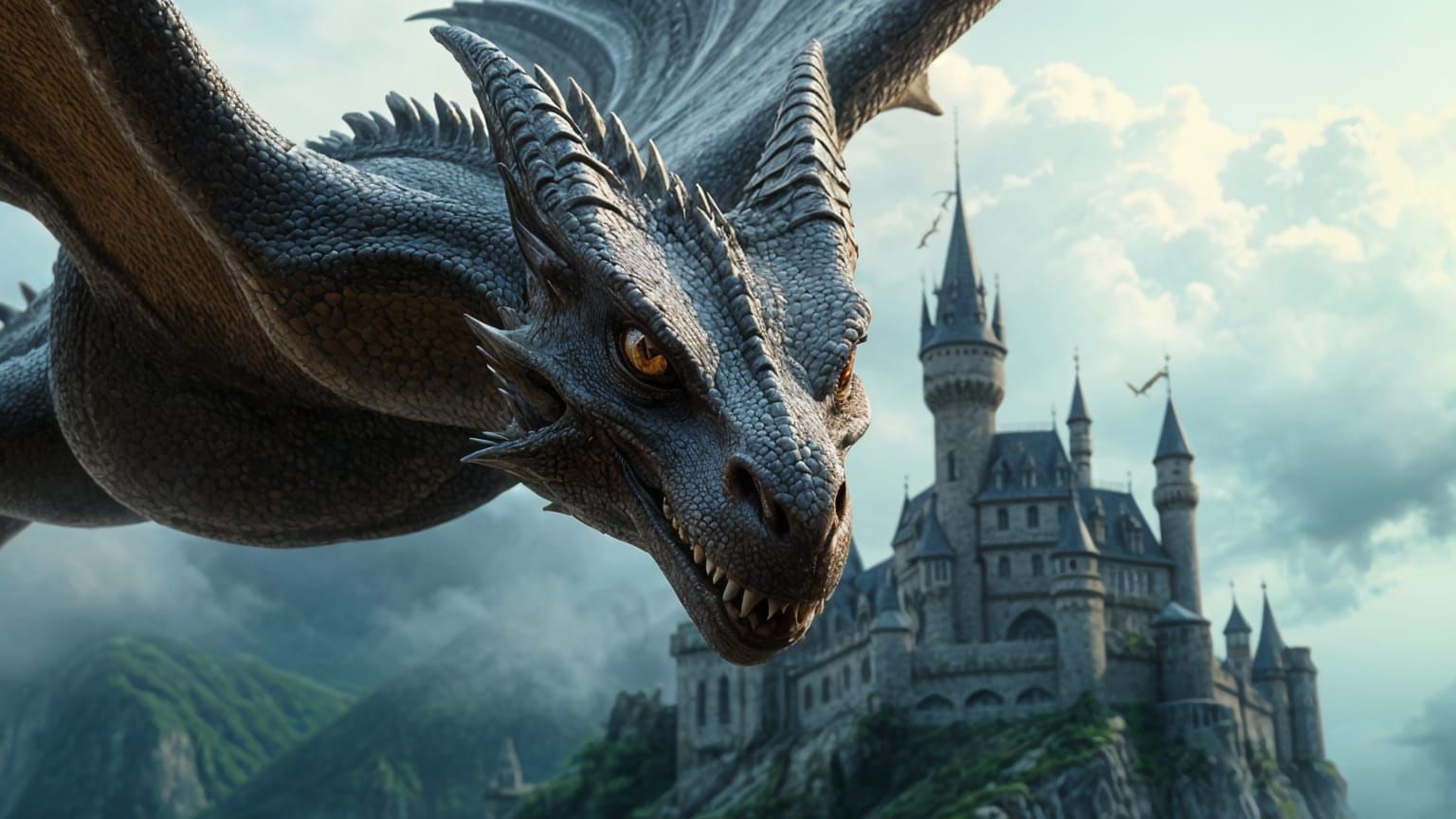 The dragon has spotted the drone taking pictures