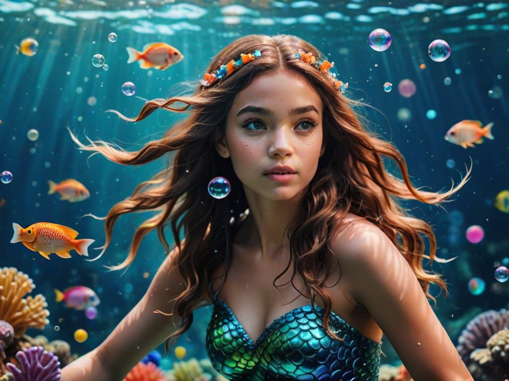 Underwater Mermaid Splash in Vibrant Coral Reef